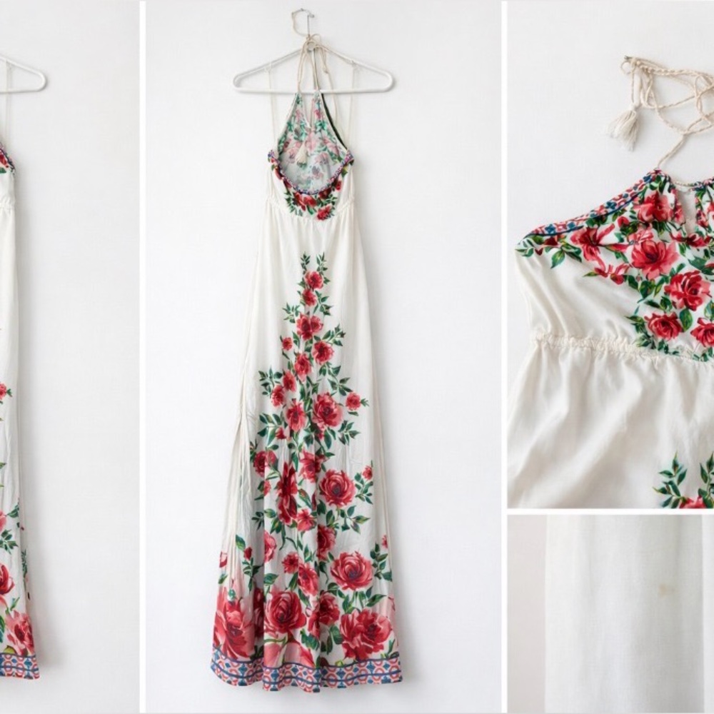 Flying Tomato White and Red Floral Maxi Dress